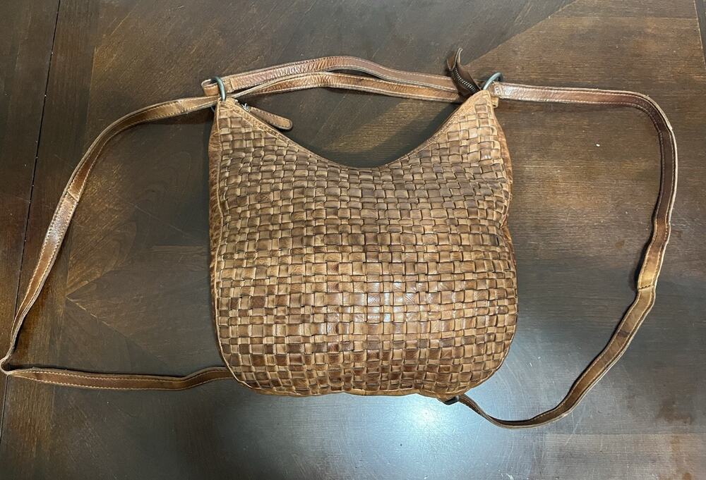 Women’s Vilenca Holland Brown Woven Leather Convertible Shoulder Bag Backpack